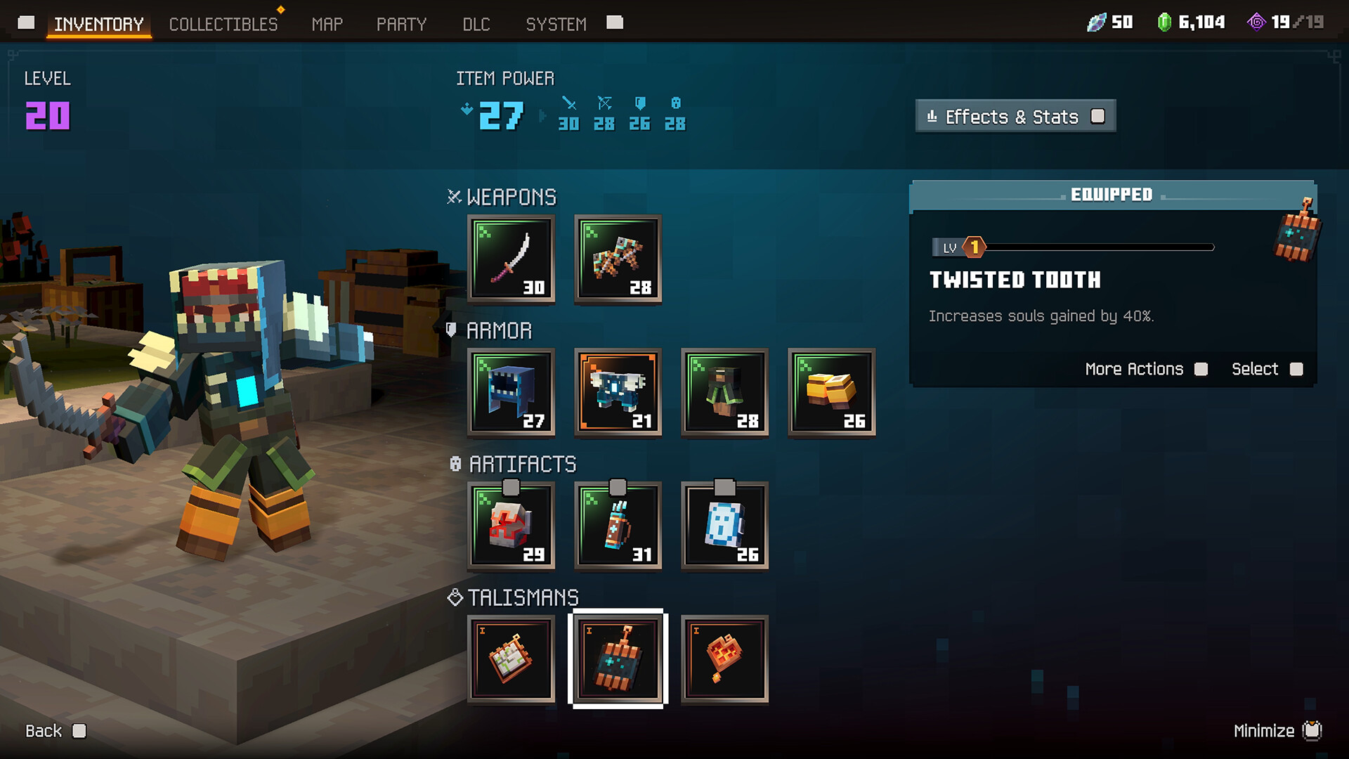 Im Inventar kombiniert ihr Waffen, Rüstungen, Artefakte und Talismane zu eurem eigenen Build.