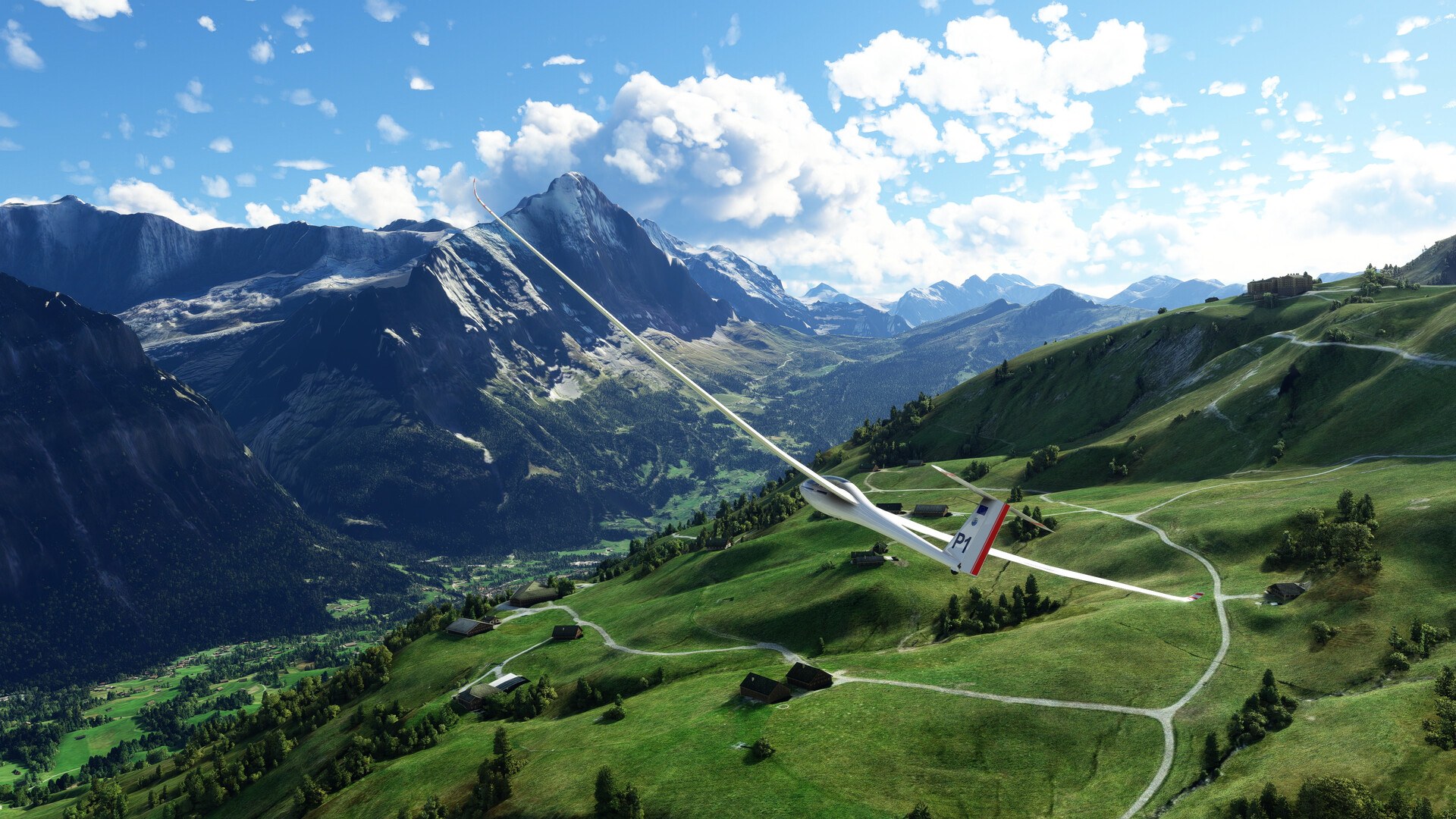 Microsoft Flight Simulator (2020) – Segelflugzeug über einer Berglandschaft