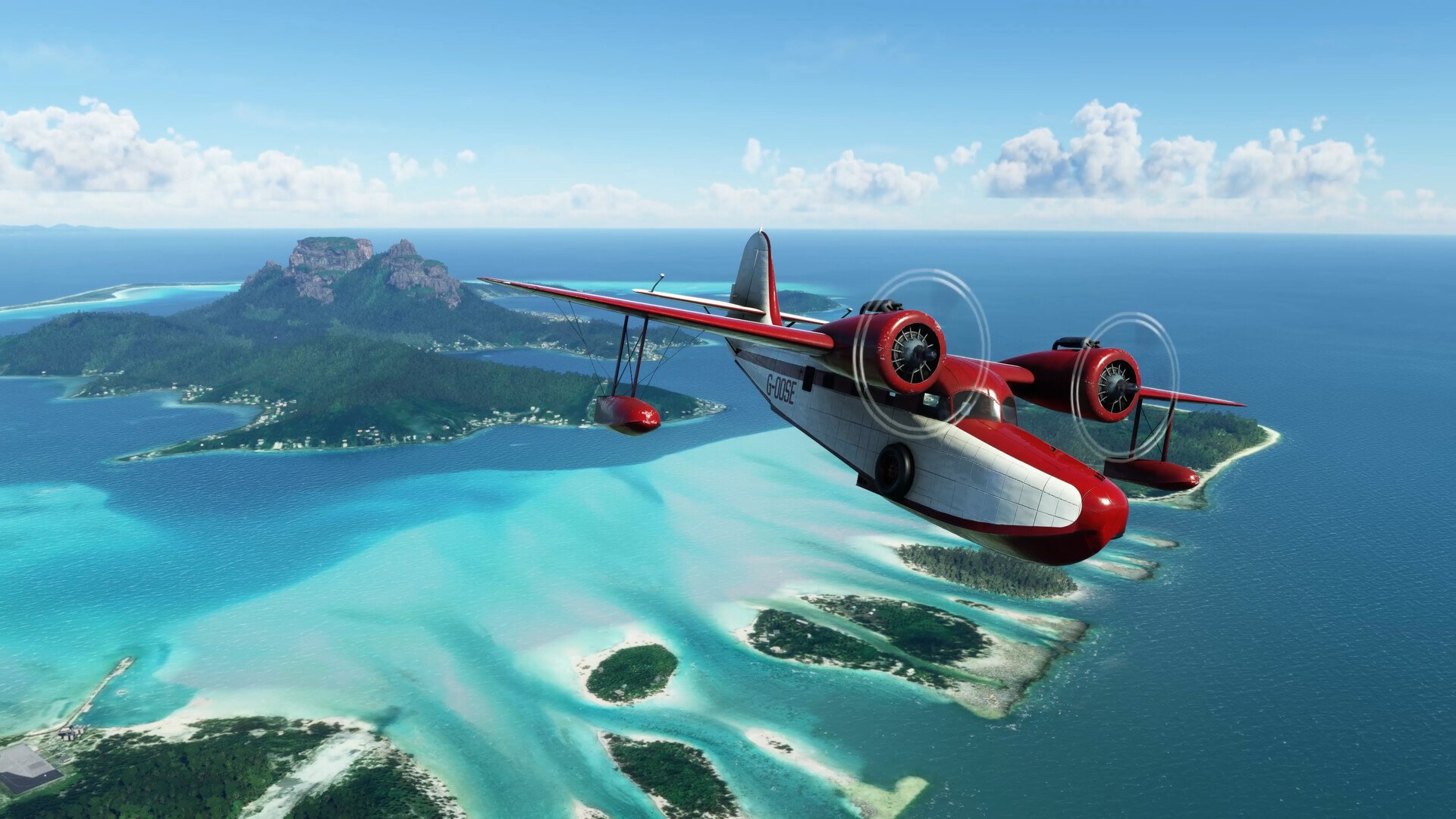 Microsoft Flight Simulator (2020) – Wasserflugzeug über einem Atoll