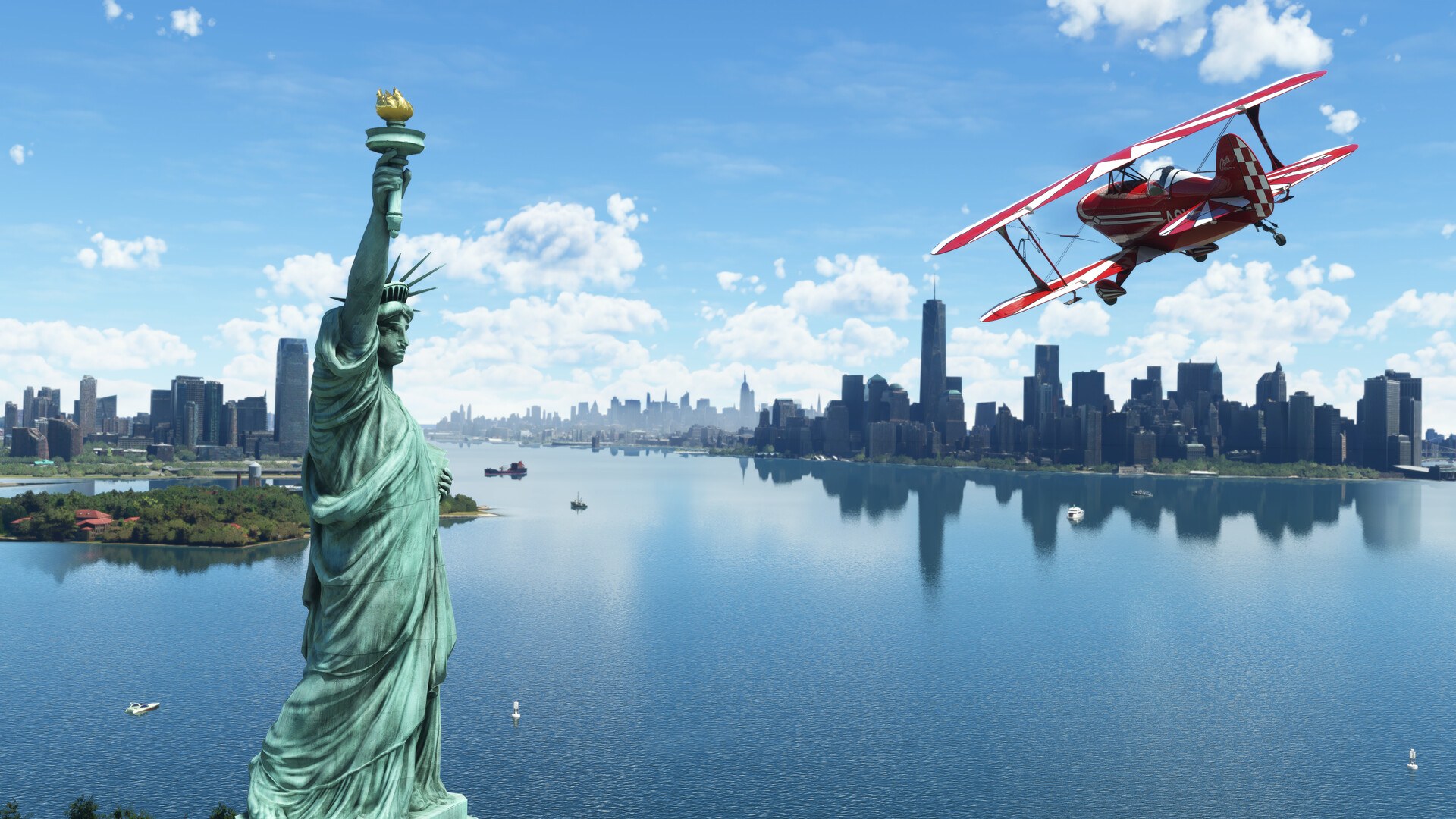 Microsoft Flight Simulator (2020) – Doppeldecker vor der Freiheitsstatue