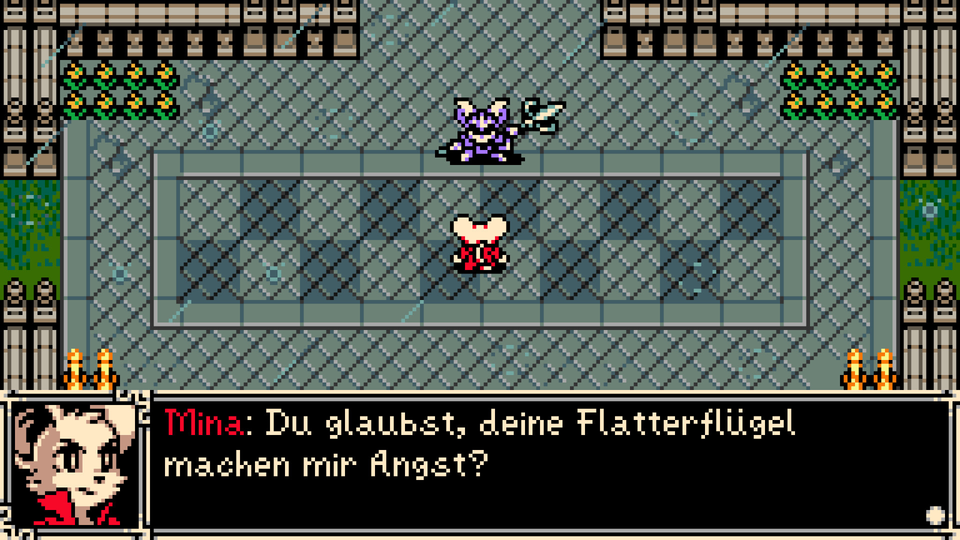 Mina the Hollower – Mina spricht mit einer Figur, die sie verspottet