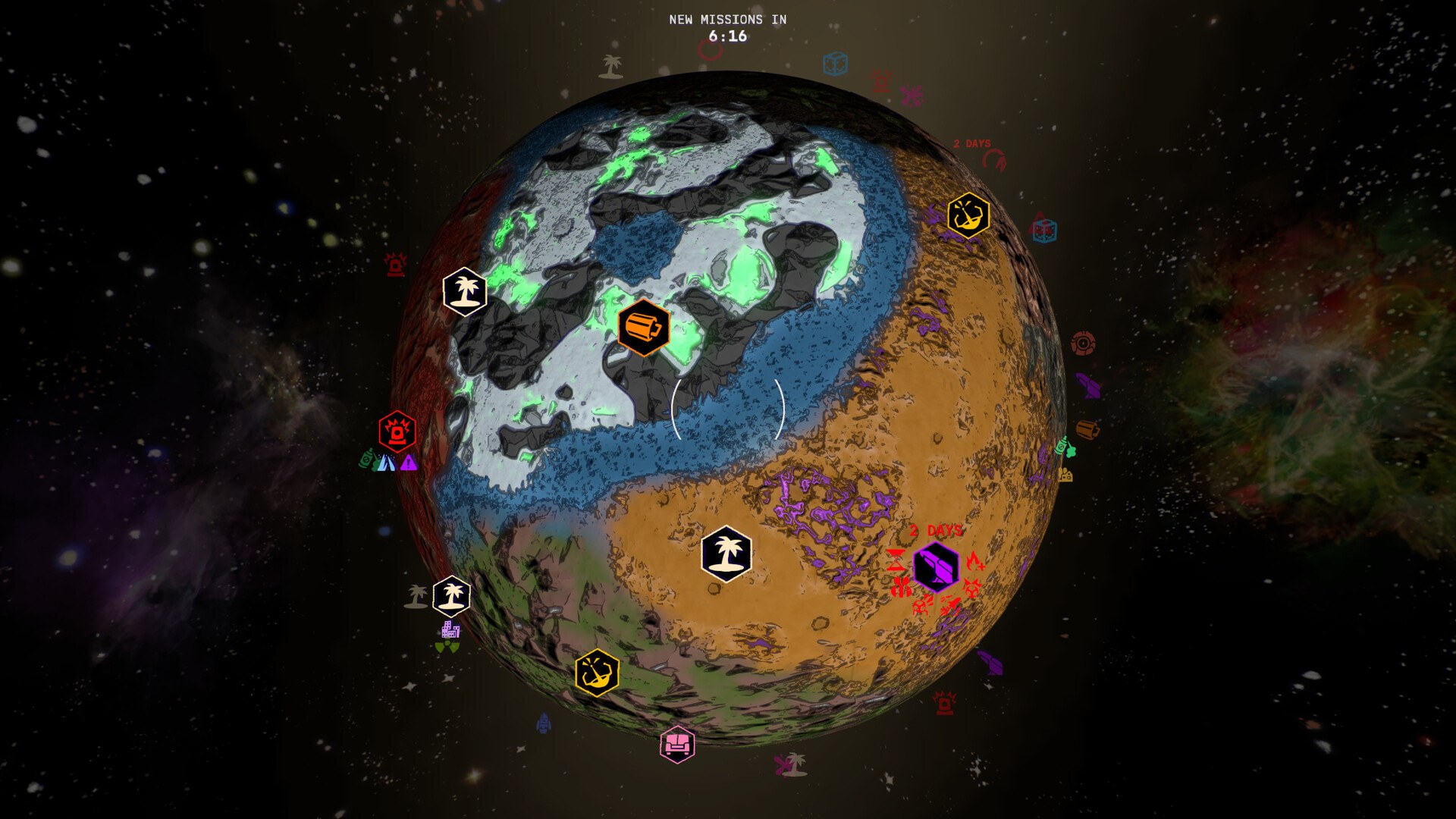 Mycopunk: Planetenkarte mit Missionen