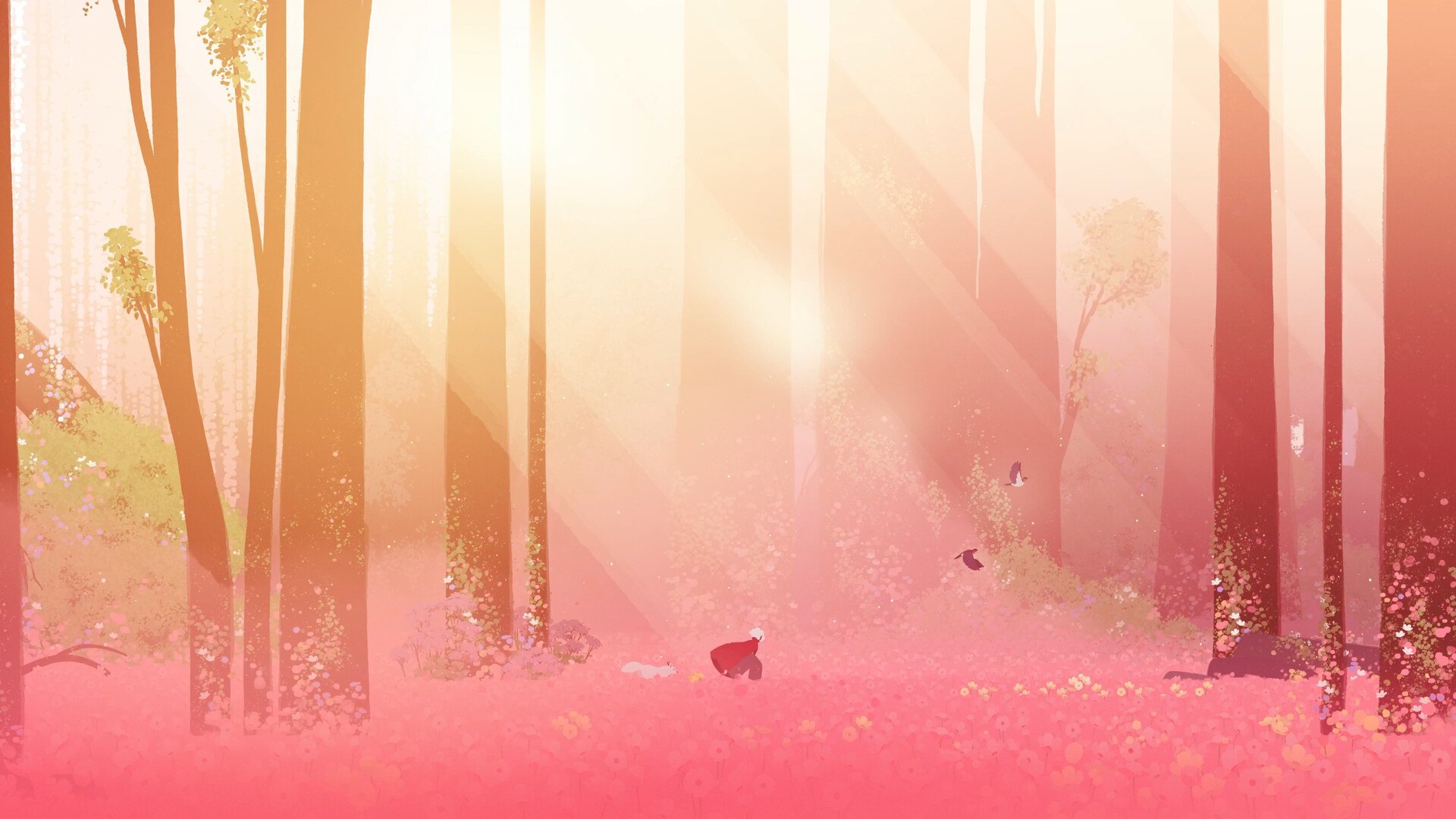 Neva – Lichtdurchfluteter Wald in Rot und Gold