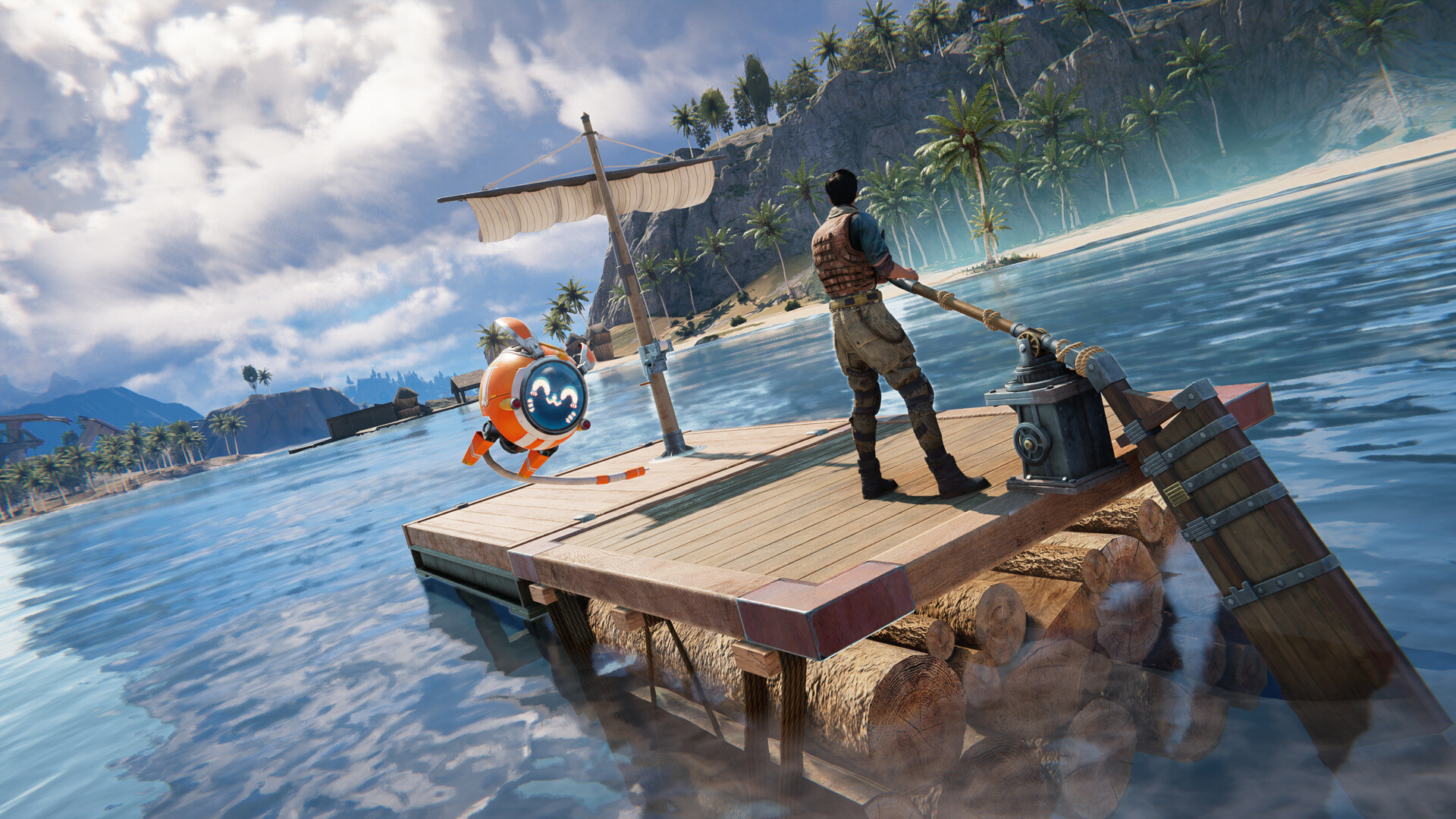 Once Human – Spieler auf einem Floß im Meer