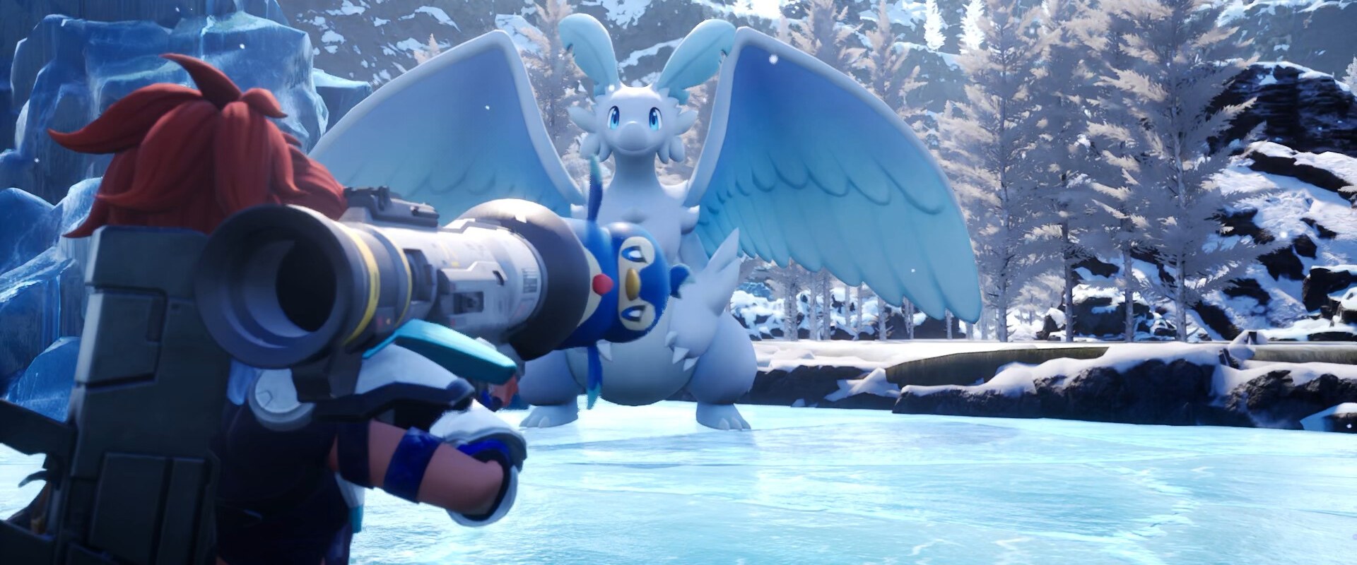 Palworld: Spieler reitet auf einem Eisdrachen