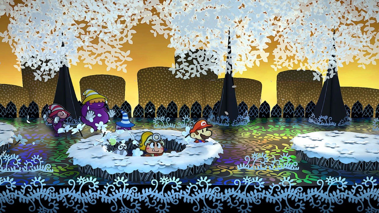 Paper Mario: Die Legende vom Äonentor – Mario und Begleiter im Blumenwald