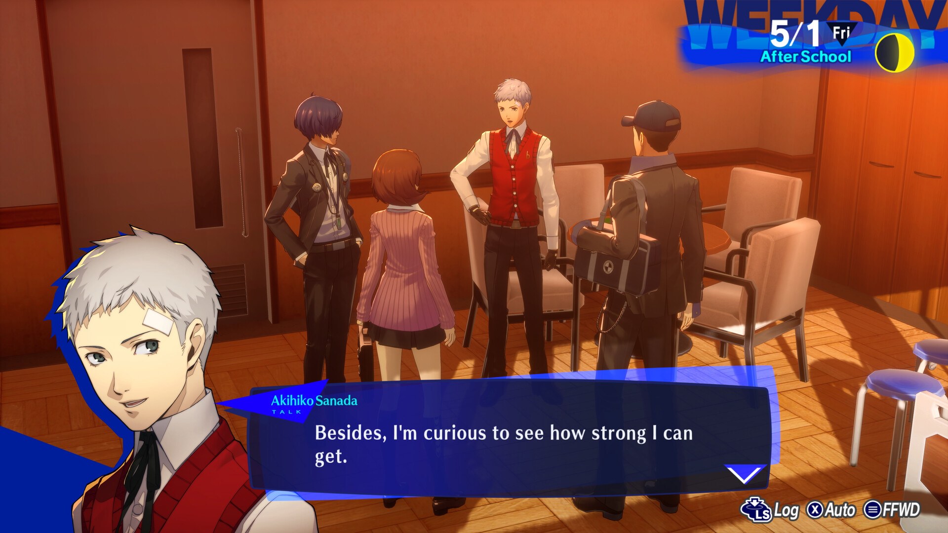 Persona 3 Reload – Akihiko spricht mit der Gruppe im Wohnheim