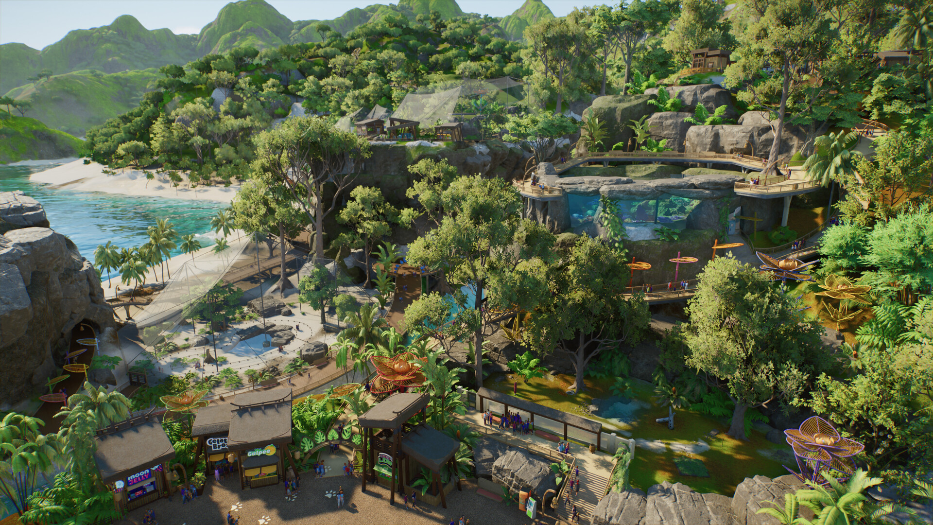 Planet Zoo 2 Screenshot: Zoo-Gelände an der Küste