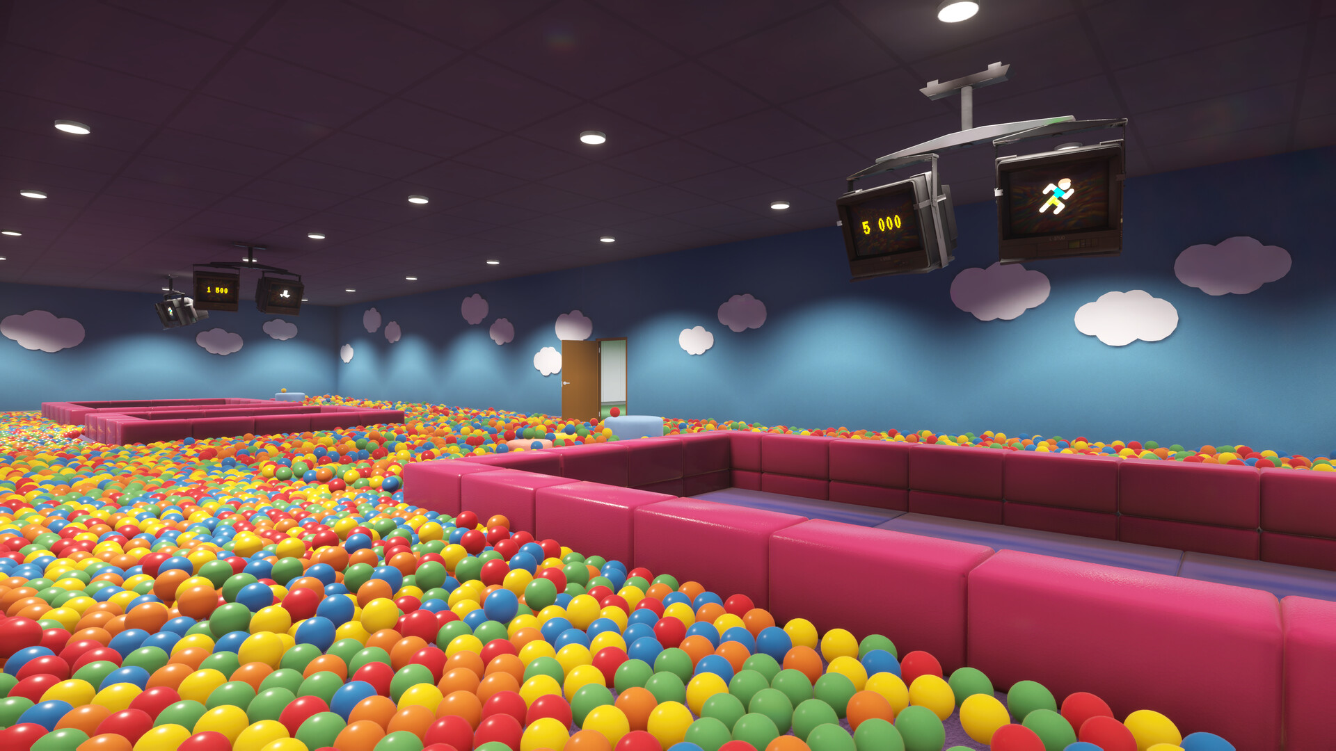 Playrooms Demo – großes Bällebad mit Wolken an der Wand