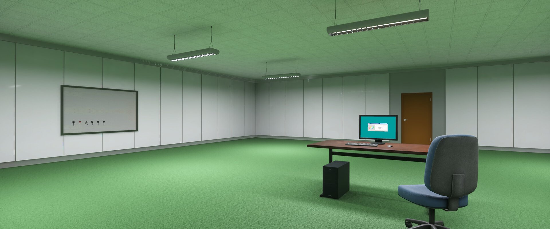 Leeres Büro mit Schreibtisch und altem Computer
