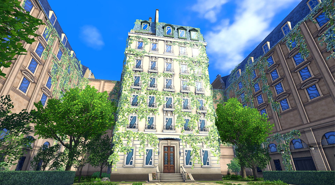 Pokémon-Legenden: Z-A – Gebäude mit grüner Fassade in Illumina City