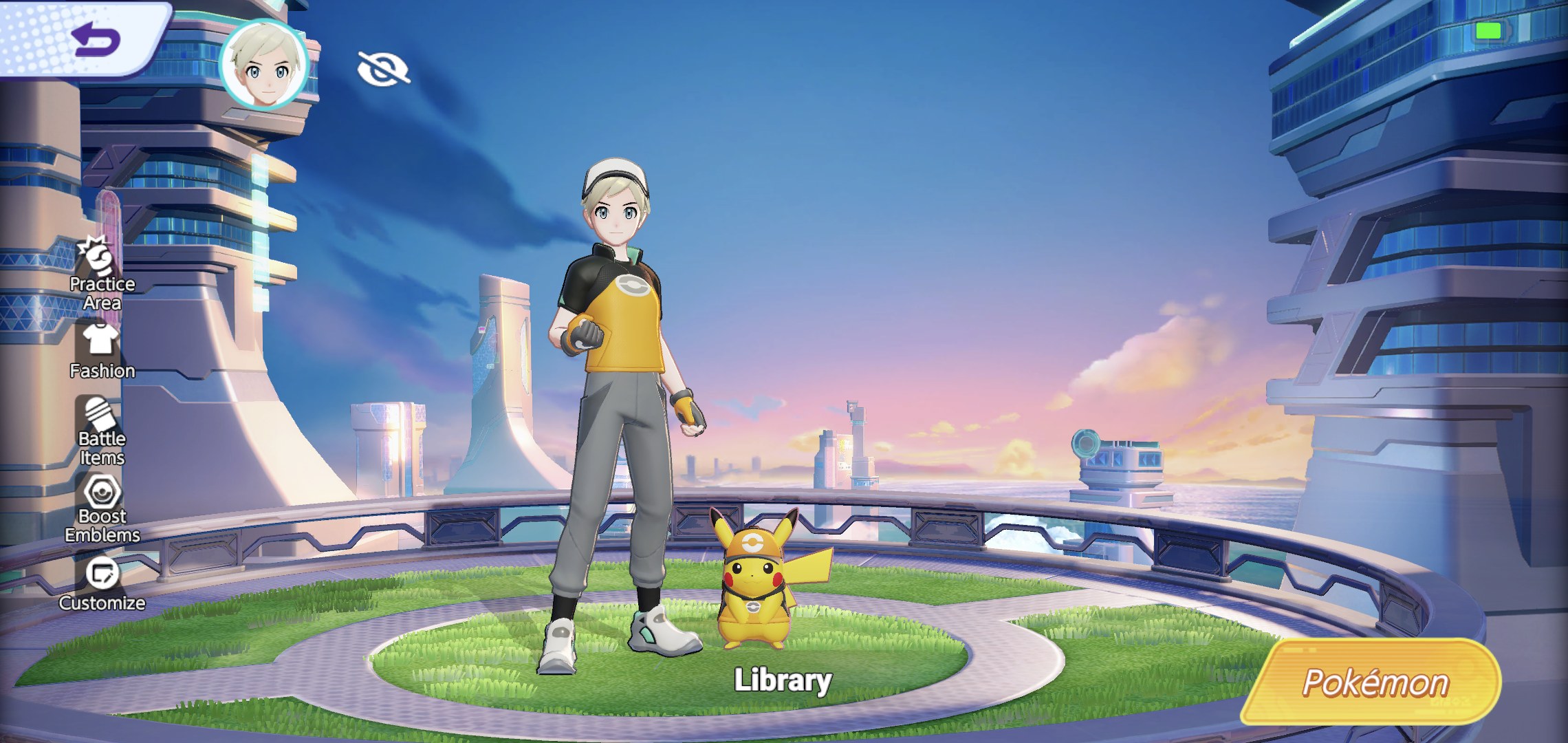 Pokémon Unite: Die neue Bibliothek mit Trainer und Pikachu