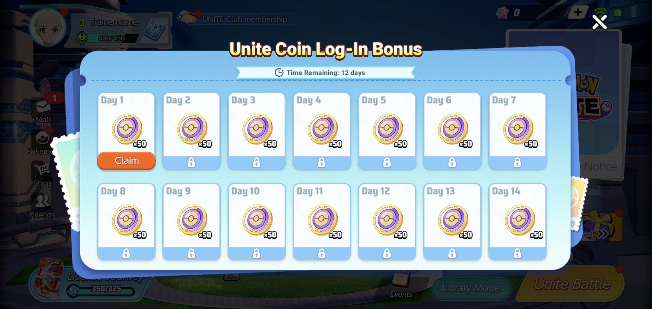 Pokémon Unite: Unite-Münzen-Login-Bonus