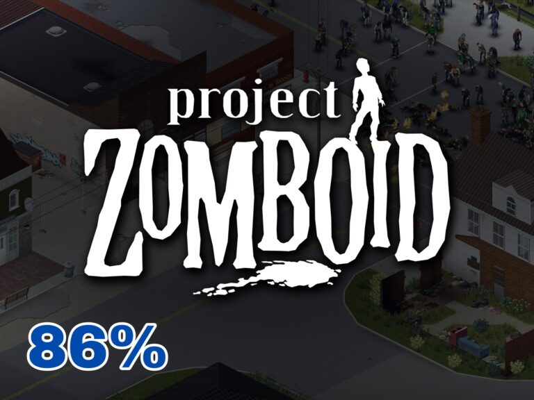 Project Zomboid – Artikelbild mit Spiellogo und Gesamtwertung 86