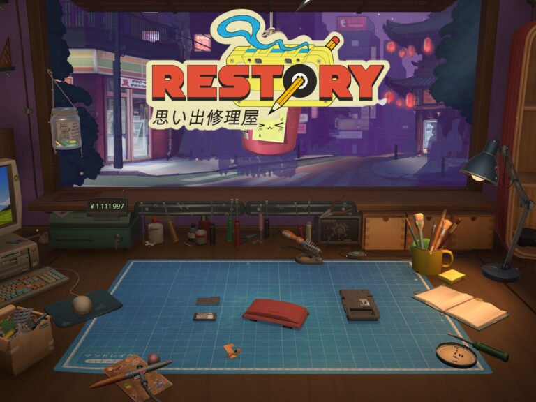 ReStory: Chill Electronics Repairs – Die Werkbank vor dem Fenster zur Straße mit Spiellogo
