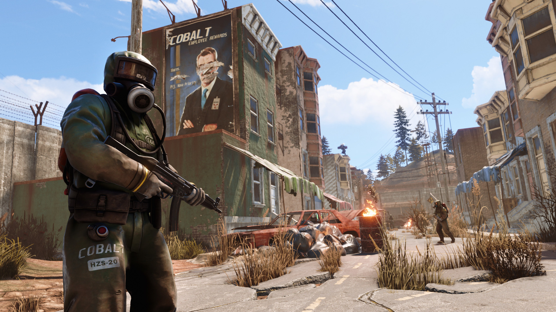 Rust – Spieler mit Gasmaske in verlassener Stadt
