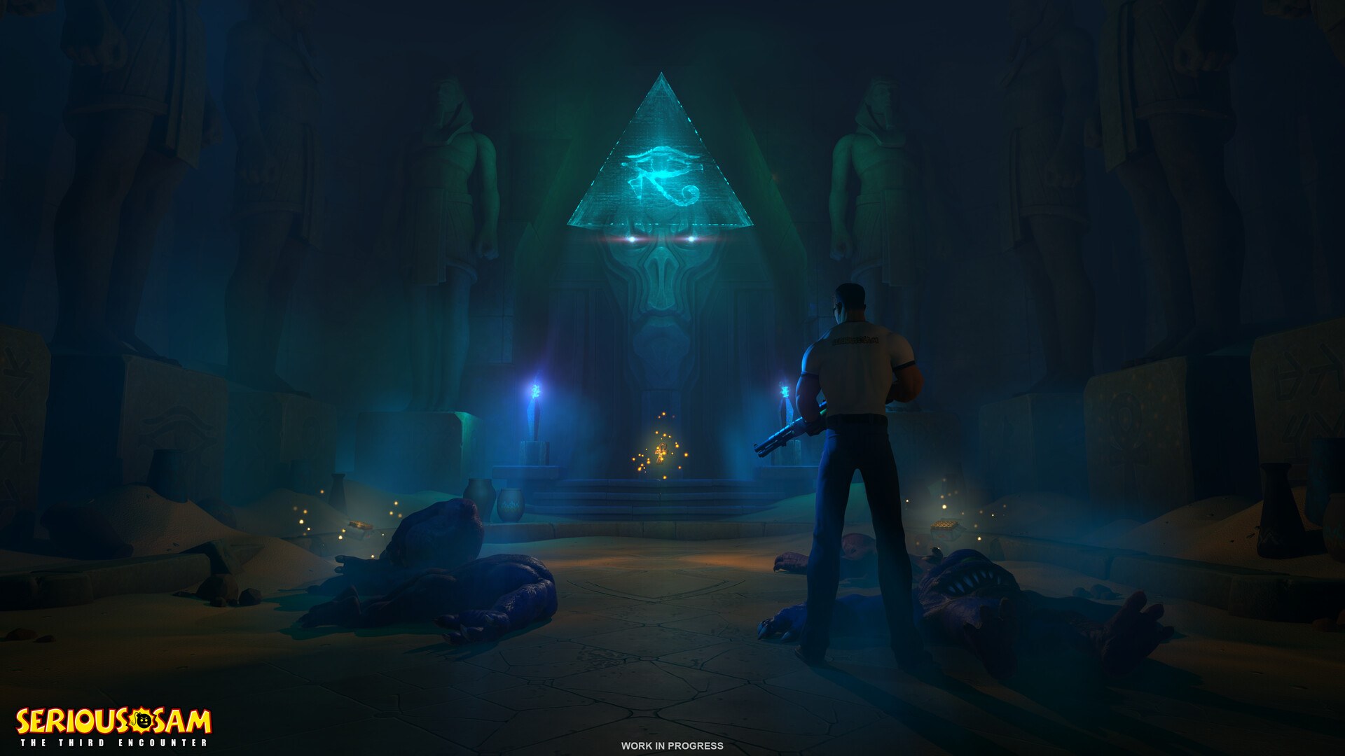 Serious Sam: The Third Encounter: Tempel mit Lichtstrahl über einer Pyramide
