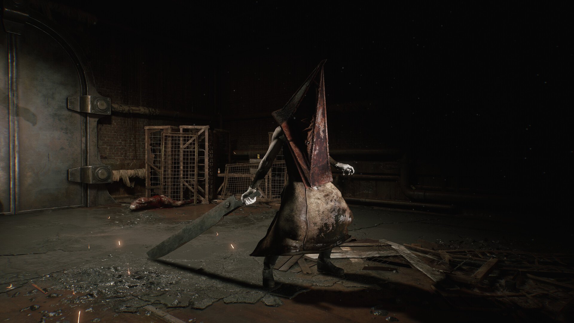 Silent Hill 2 – Pyramid Head in einem dunklen Raum