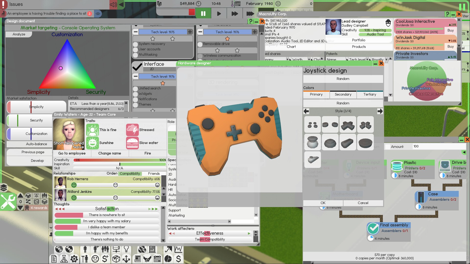 Software Inc.: Design-Fenster für einen Joystick als Hardware-Produkt