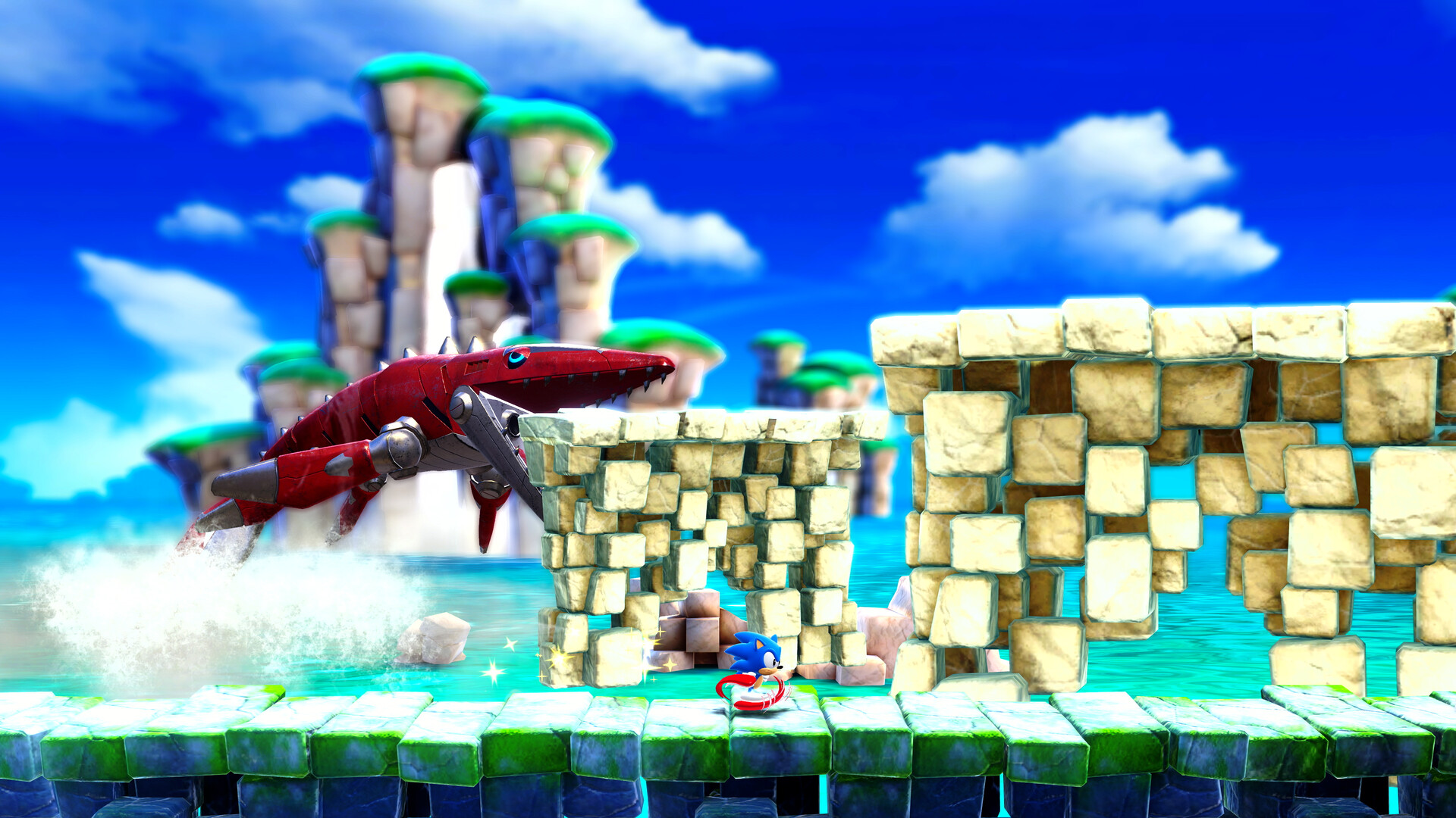 Sonic Superstars – Riesiger Fisch-Boss am Meer