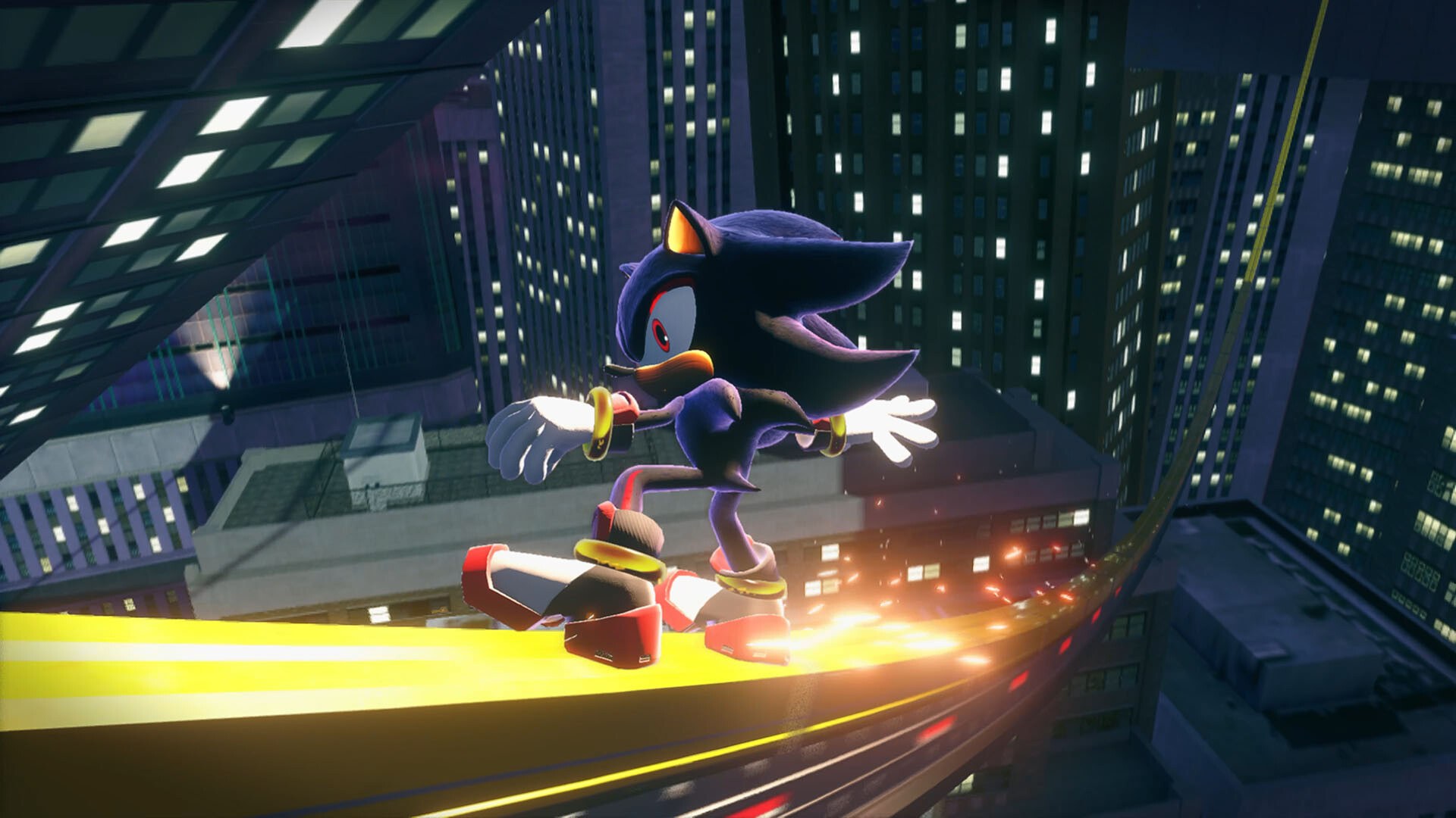 Sonic X Shadow Generations – Shadow rast durch eine nächtliche Stadt