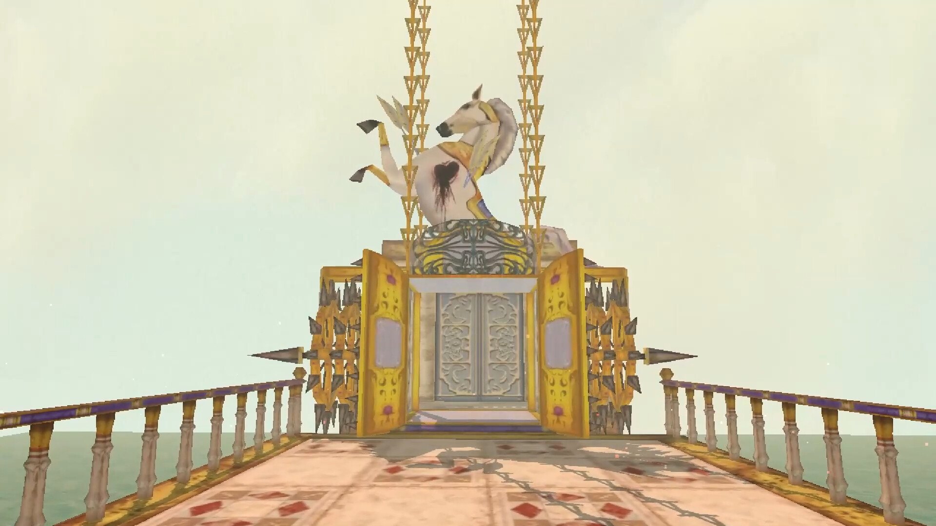 Sorry We're Closed – Goldener Turm mit Engelsfigur über dem Meer