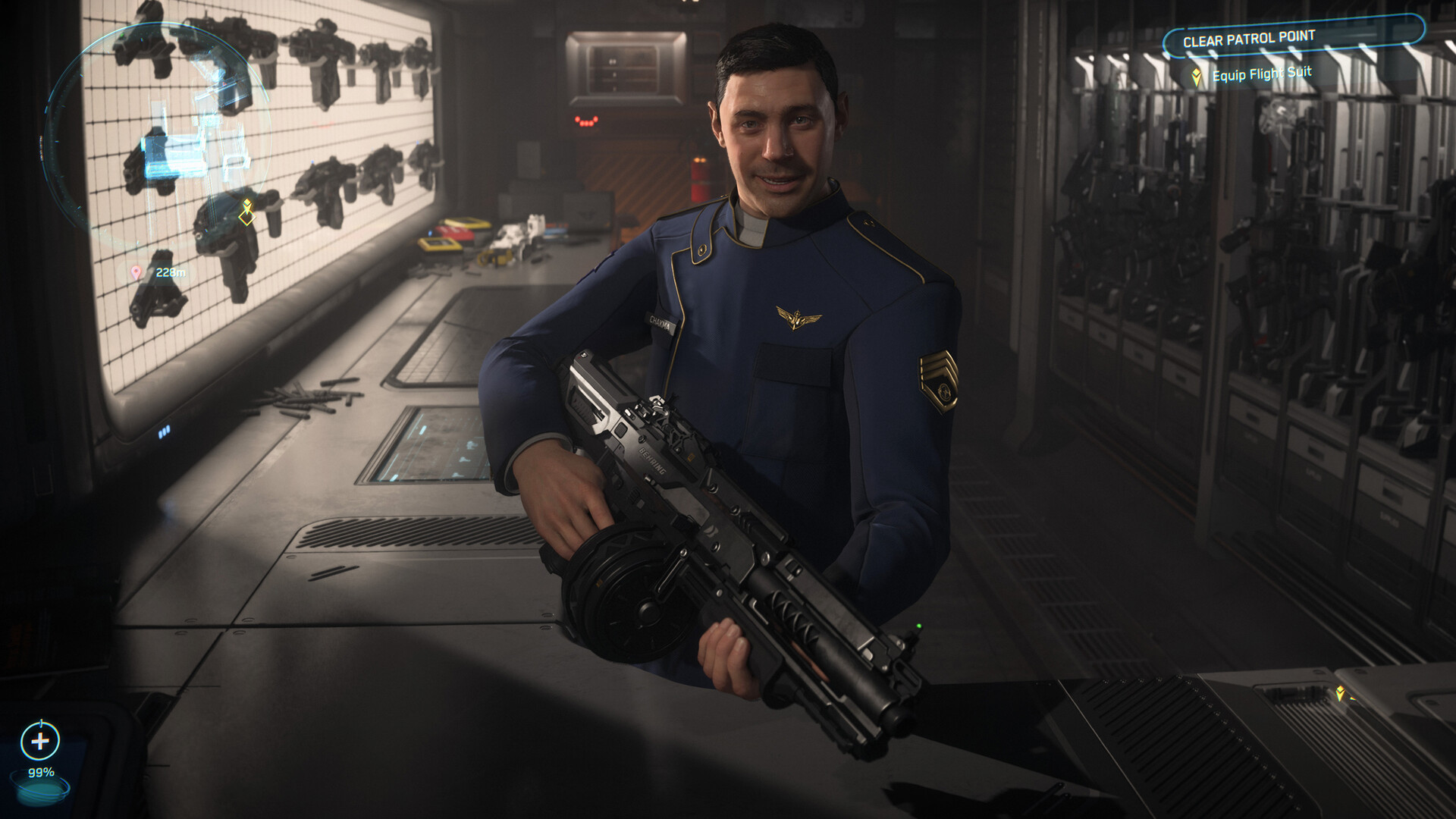 Squadron 42 – Navy-Soldat mit Gewehr in der Waffenkammer