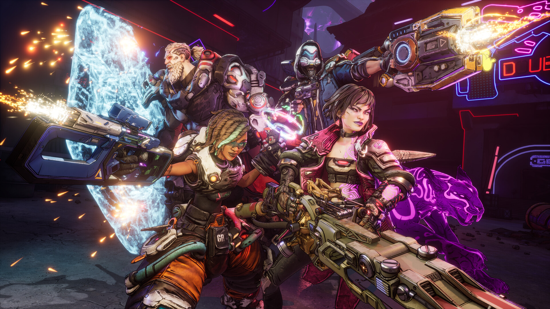 Borderlands 4: Die vier neuen Kammerjäger feuern gemeinsam mit ihren Waffen