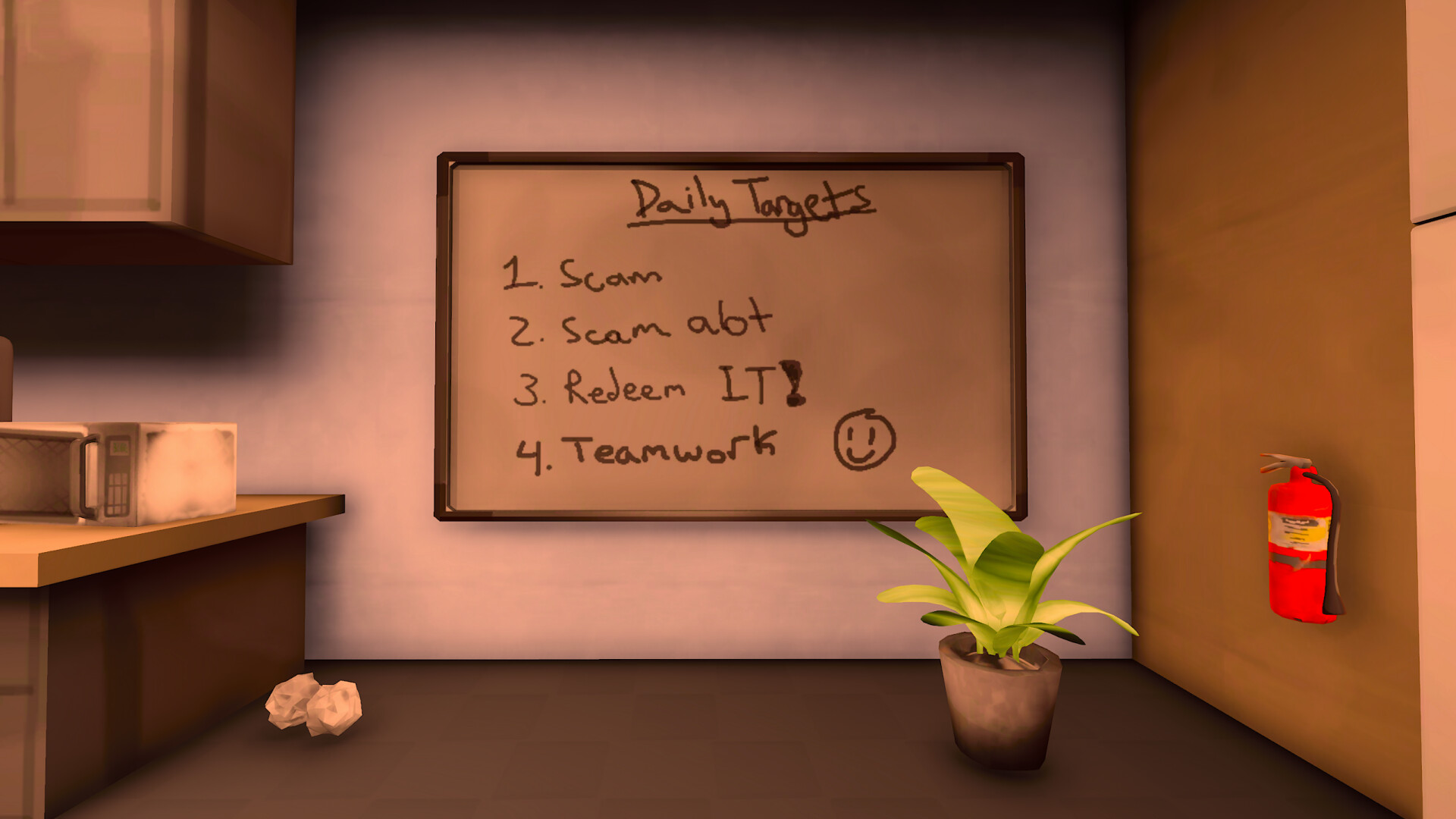 Scam With Your Friends: Whiteboard mit den Tageszielen