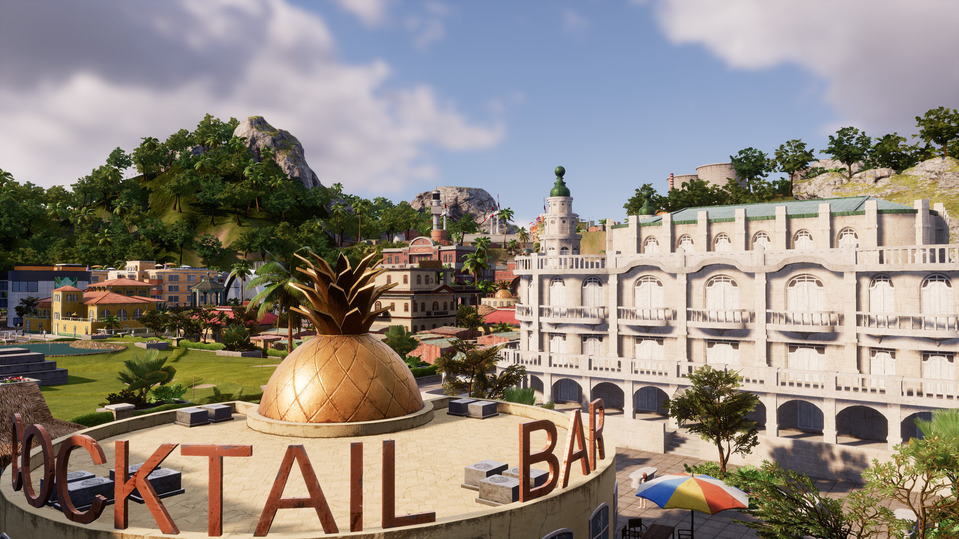 Tropico 6: Der Präsidentenpalast mit einer Cocktailbar davor