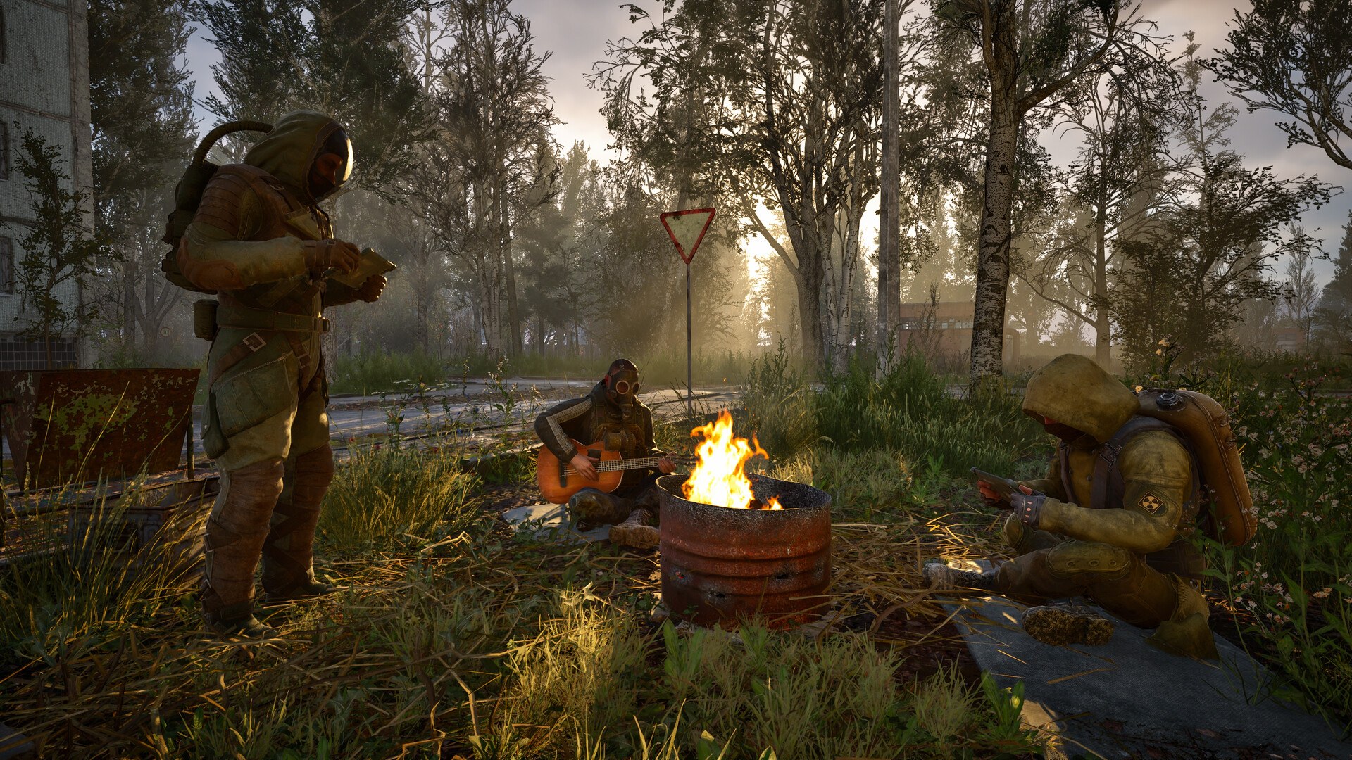 S.T.A.L.K.E.R. 2 – Stalker rasten am Lagerfeuer im Wald