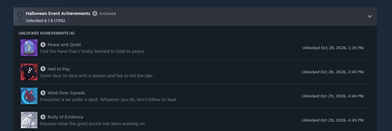Archiviertes Halloween-Event-Achievement-Set in der neuen Steam-Übersicht