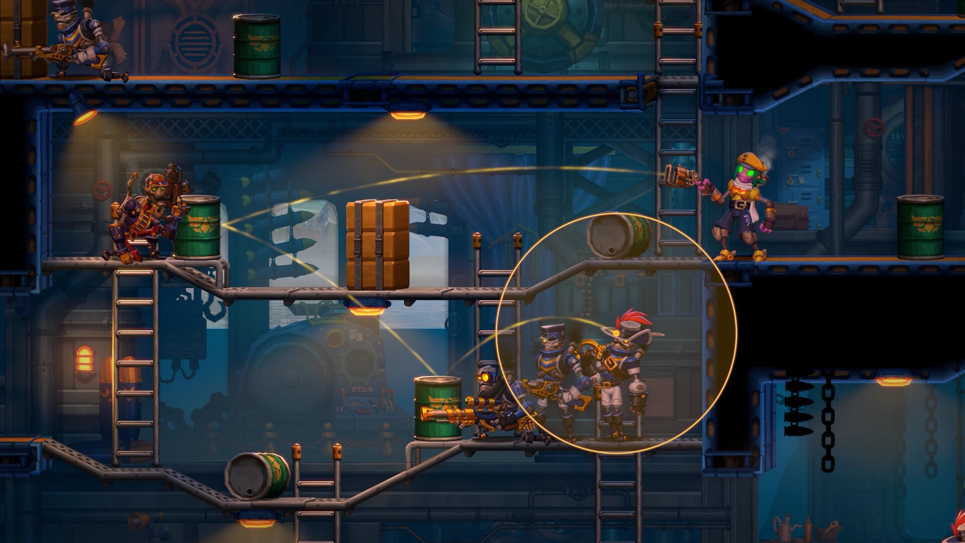 SteamWorld Heist II – Zielhilfe beim Schuss auf einen Gegner