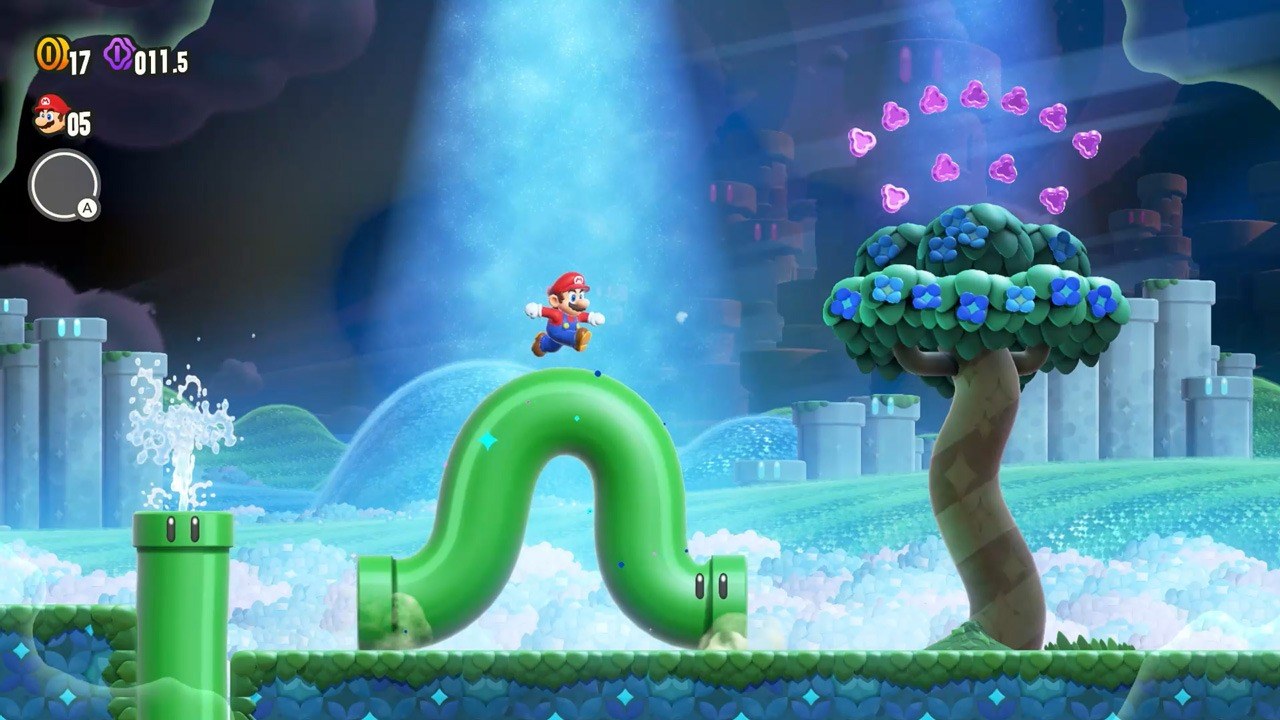 Super Mario Bros. Wonder – Mario springt über eine lebendige Röhre