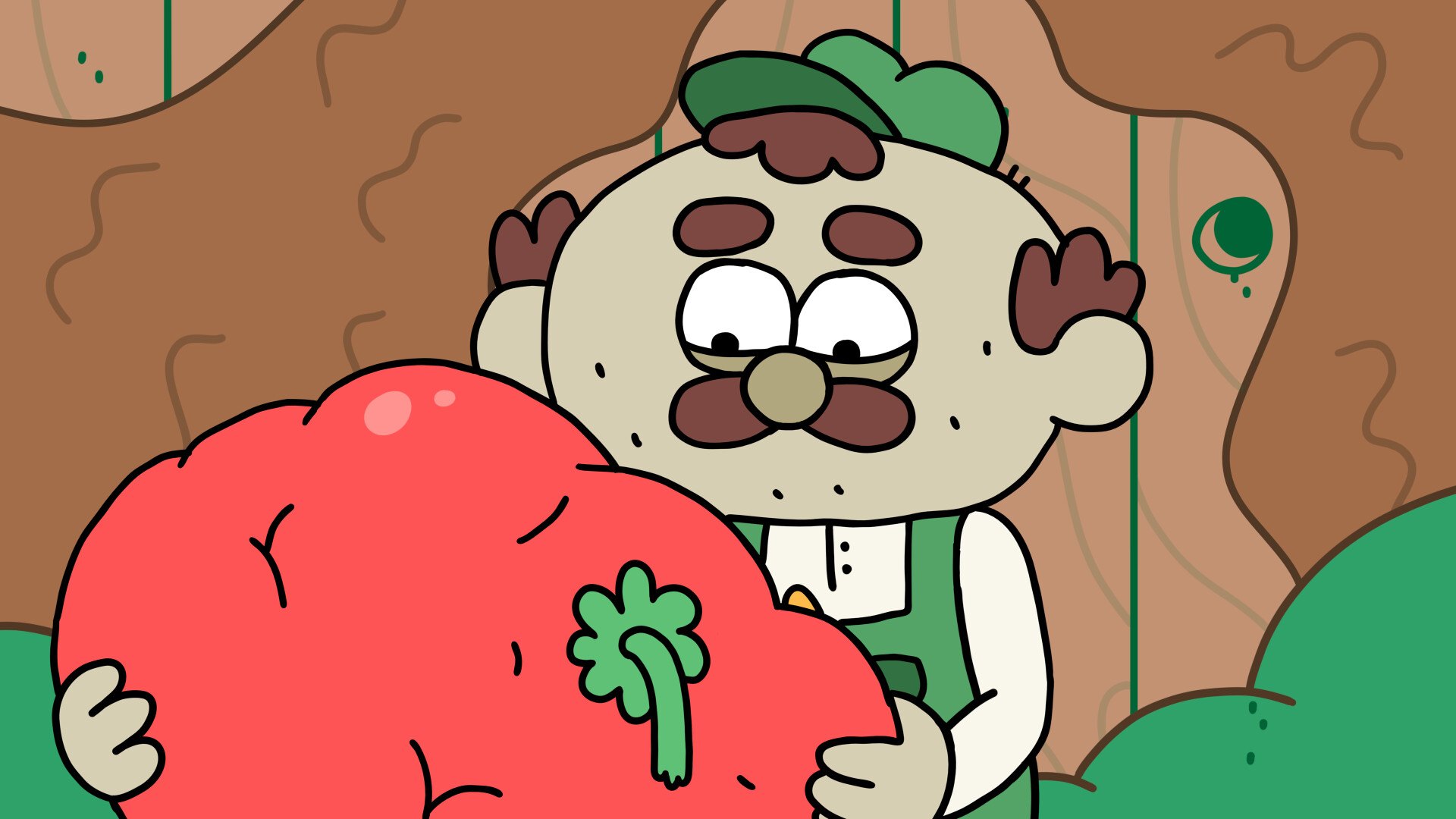 Thank Goodness You're Here! – Mann mit riesiger Tomate