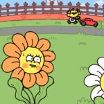 Thank Goodness You're Here! – Lachende Blumen auf einer grünen Wiese
