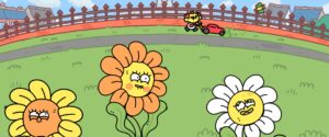 Thank Goodness You're Here! – Lachende Blumen auf einer grünen Wiese