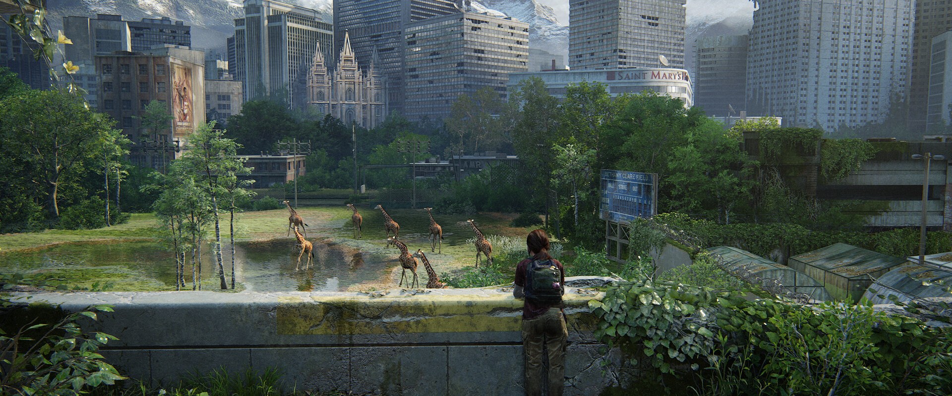 The Last of Us Part I – Ellie vor der überwucherten Stadt