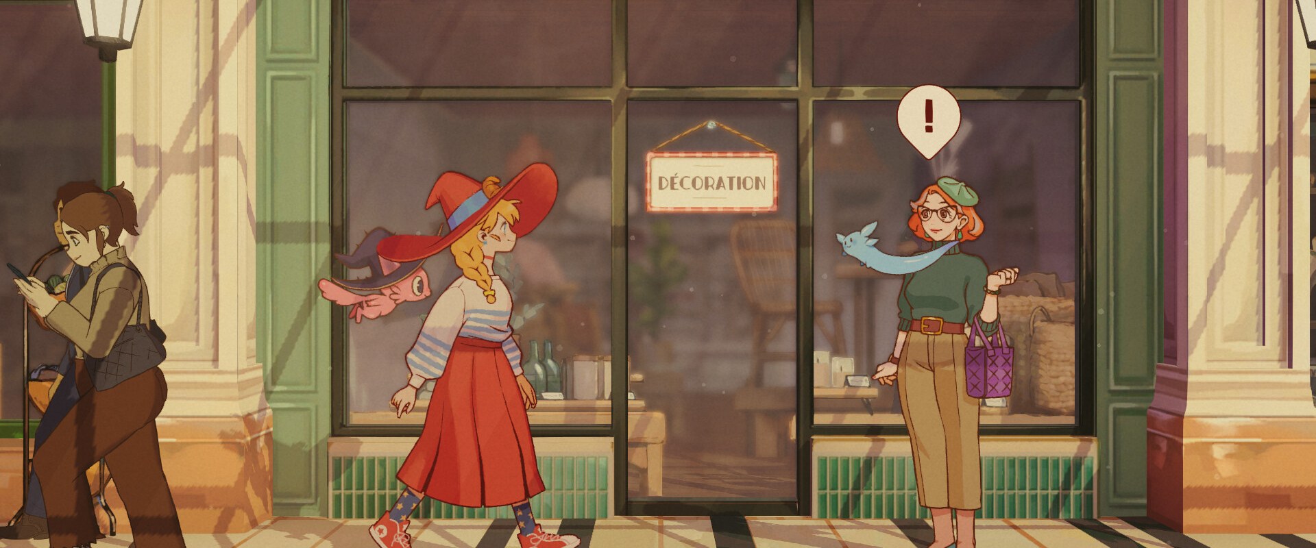 The Witch's Bakery – Lunne trifft vor einem Dekorationsladen eine Passantin