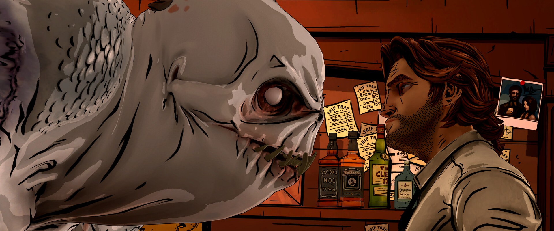 The Wolf Among Us Remastered – Grendel starrt Bigby Wolf in einer Bar bedrohlich an