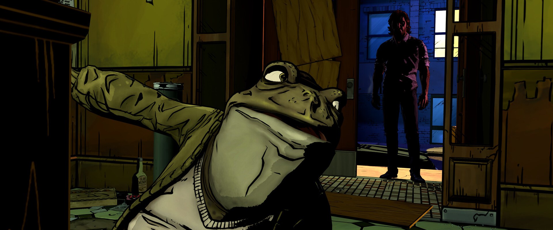 The Wolf Among Us Remastered – Mr. Toad gestikuliert vor einer offenen Tür