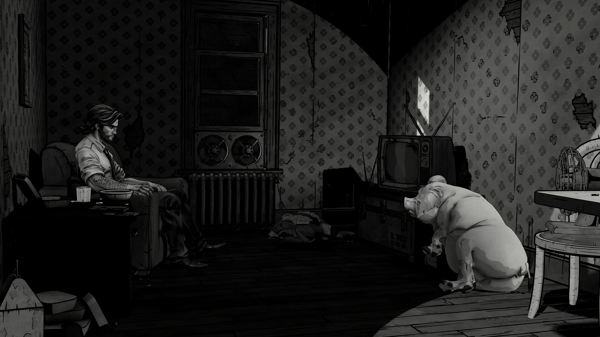 The Wolf Among Us Remastered – Bigbys Wohnung im schwarz-weißen Noir-Modus