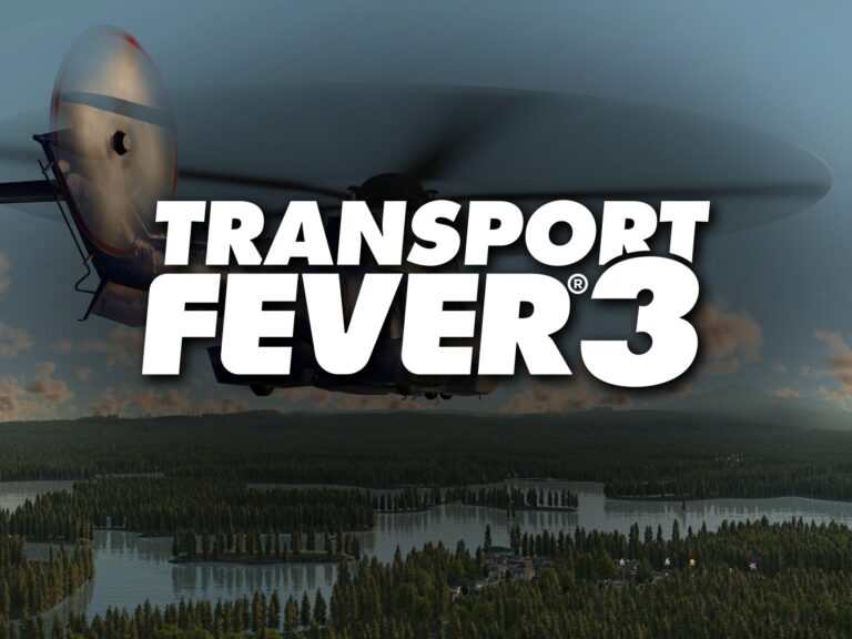 Transport Fever 3: Spielszene mit offiziellem Logo