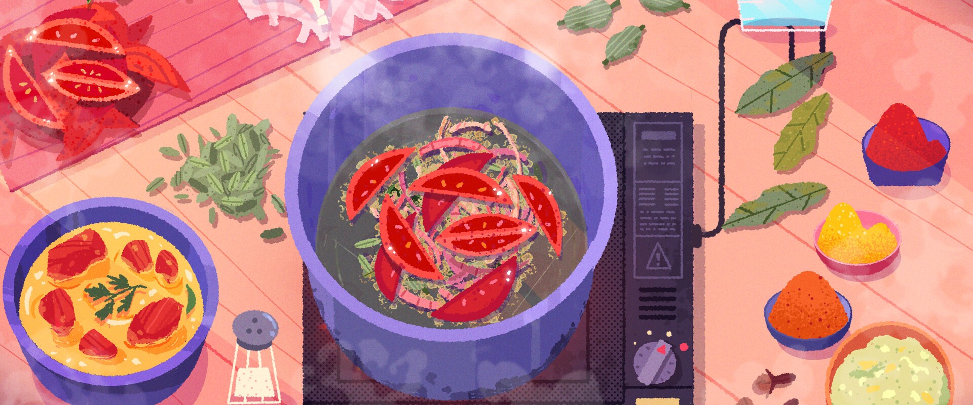 Venba – Topf mit Chilis und Gewürzen auf dem Herd