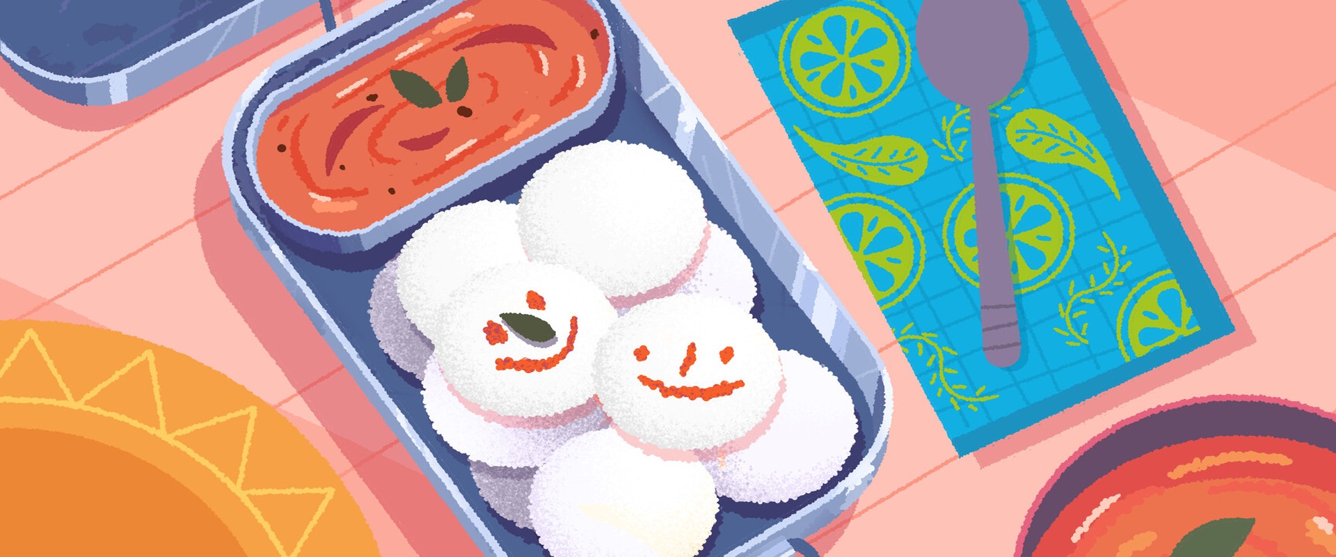 Venba – Idli mit Chutney auf einem Tablett