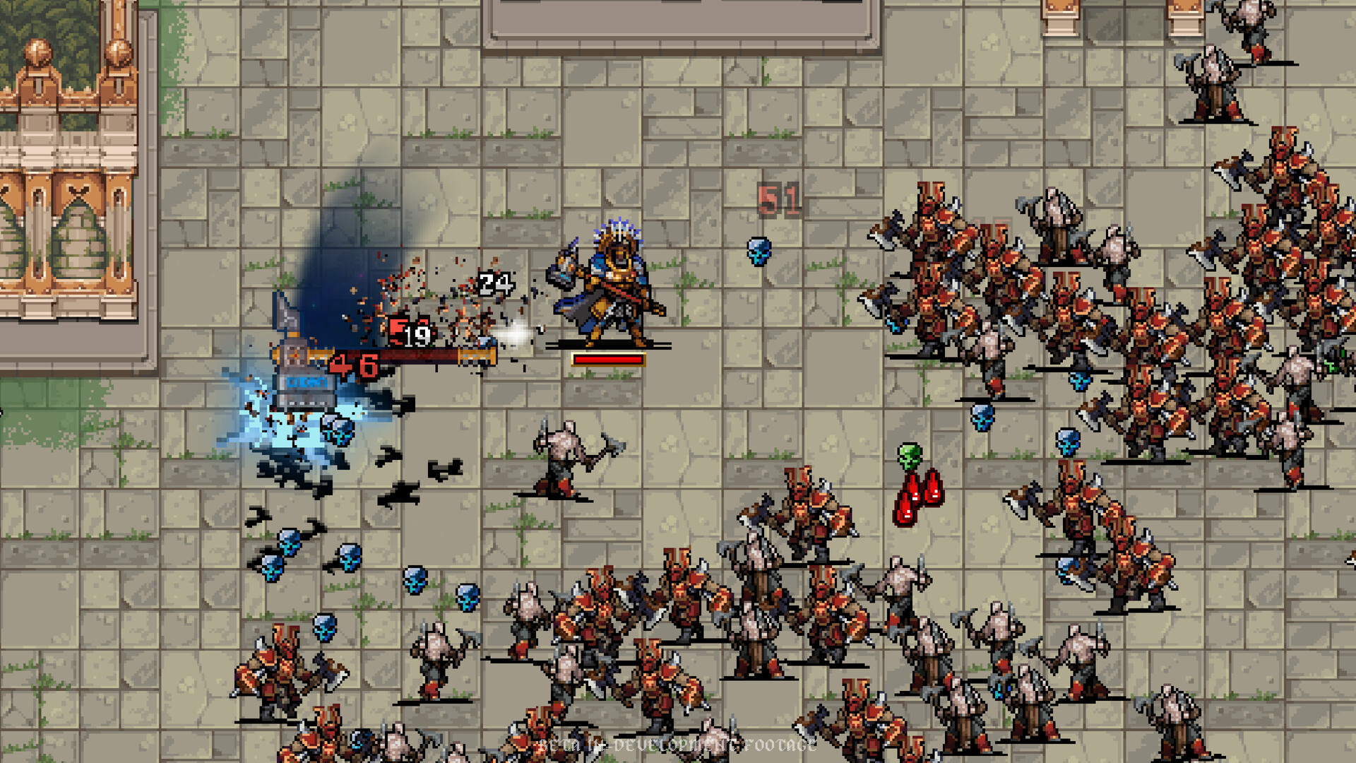 Warhammer Survivors – Horden von Gegnern auf einem gepflasterten Platz
