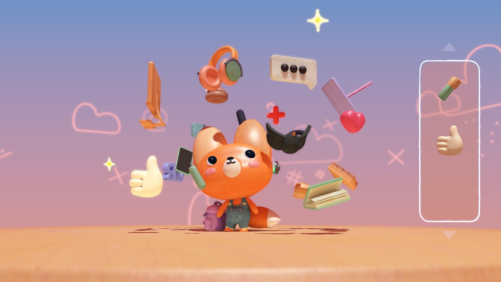 Woodo: Foxy mit schwebenden Objekten