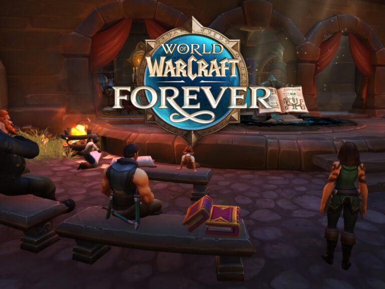 WoW Forever – Spieler in einer Taverne mit Logo